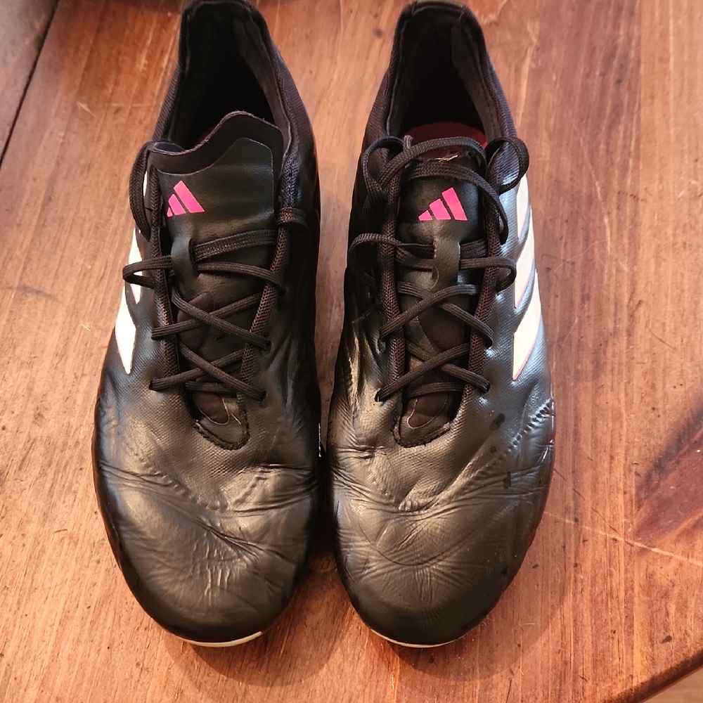 adidas Black and White Athletic Shoes with Pink Accents
